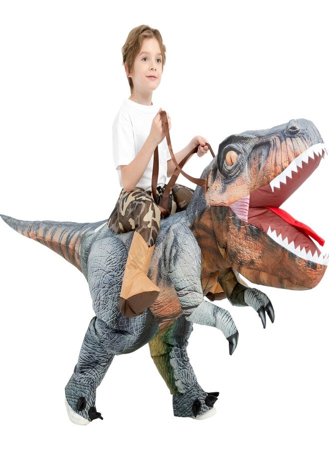 One Casa Inflatable T Rex Costume Kids,Blow Up Dinosaur Suit,Ride On Halloween Costumes for Boys Girls (4-6YRS) - Image 1